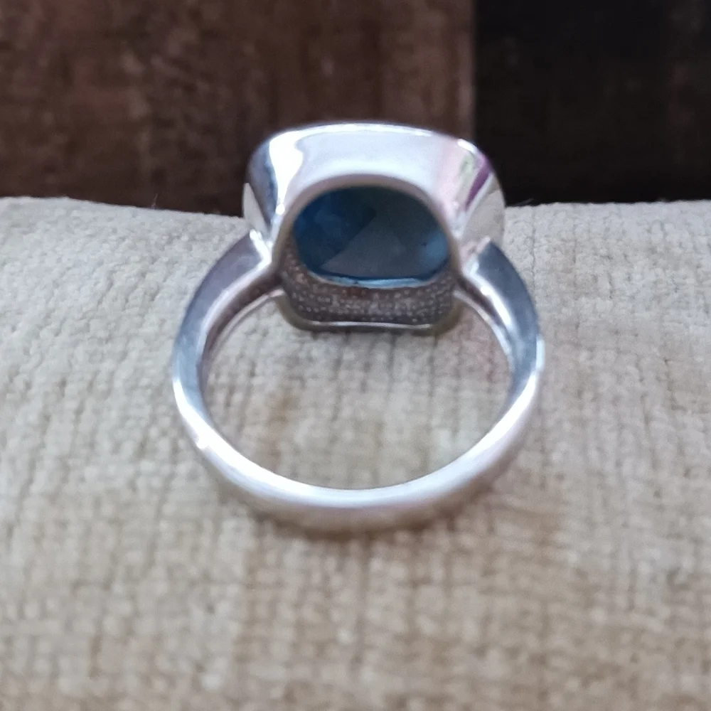Silver blue Faceted Glass Ring